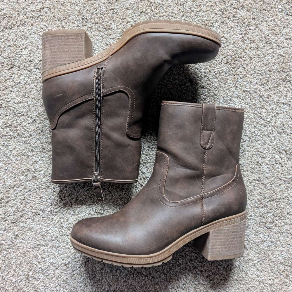 Dr Scholls Womens Sz 9 Pearl Mid-Calf Brown Heeled Boot Comfort Chelsea Chestnut